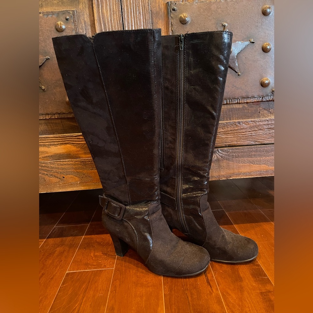 Black suede knee high boots